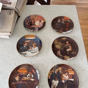 Norman Rockwell Decorative Collector Plates - Brown and Cream Scenes